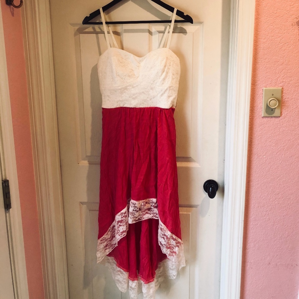 Pink and White Lacy High/Low Hem Dress